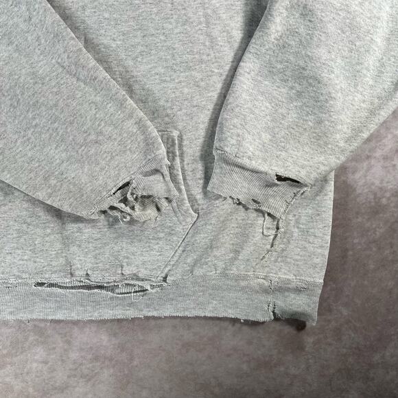 90’s Champion Thrashed Grey White Cozy Distressed Pullover Hoodie - Picture 6 of 7
